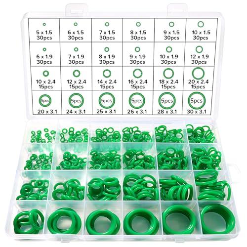 Lyeteung 480 Pezzi 24 Misure O-Ring Assortimento Kit, Silicone Guarnizione O-Ring Kit, O Ring Guarnizioni di Tenuta, per Idrauliche e Riparazione Rapida Dell’Auto, Verde