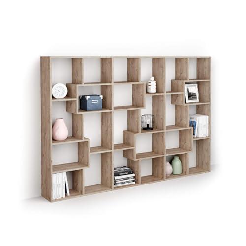 Mobili Fiver, Libreria M Iacopo (160,8 X 236,4 cm), Quercia, Libreria da Muro o Divisoria per Soggiorno, Ufficio, Made in Italy