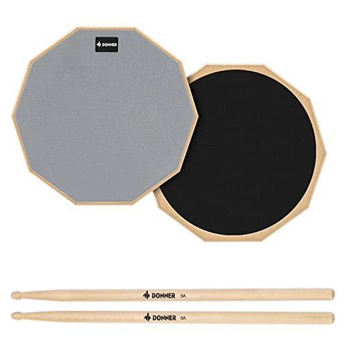 Donner Pad per Allenamento da 12 inch Drum Pad pratica con bacchette in acero Grigio