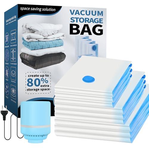 vicihoho Sacchetti Sottovuoto Vestiti con Pompa Elettrica, 10 Pezzi(3 jumbo, 3L, 3S, 1*Pompa Elettrica), Riutilizzabili Sacchi Sottovuoto per Coperte, Piumino, Cuscini, Viaggi
