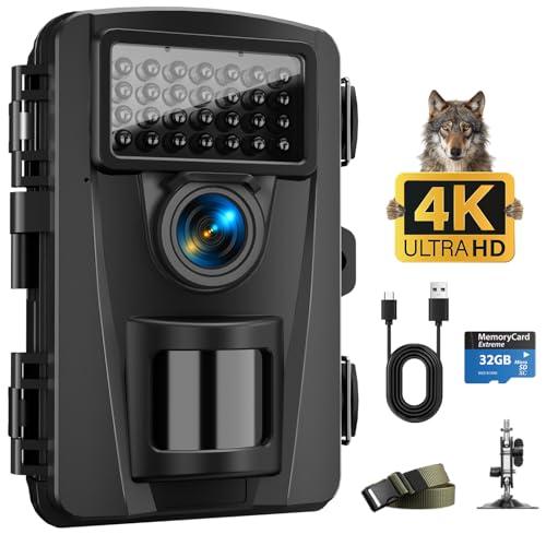 CamZeste Fototrappola 4K 60MP,Fototrappola Infrarossi Invisibili 130°Ampia Visuale Impermeabile IP66 Fototrappola 940nm IR LED con Scheda SD da 32GB per la Sorveglianza della Fauna Selvatica