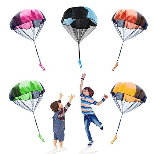 QEEQPF Set di 5 Giocattoli da Paracadute, Paracadute, Paracadute, Giocattolo di atterraggio per aquiloni da Uomo, Gioco da Giardino per Bambini, Giochi all'aperto per Bambini