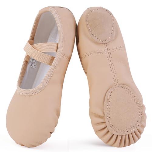 Ulicox Scarpette Danza Classica Bambina Scarpe da Ballo Donna in Pelle Mezze Punte Ginnastica Scarpette Suola Divisa Ballo Pantofole Beige 39