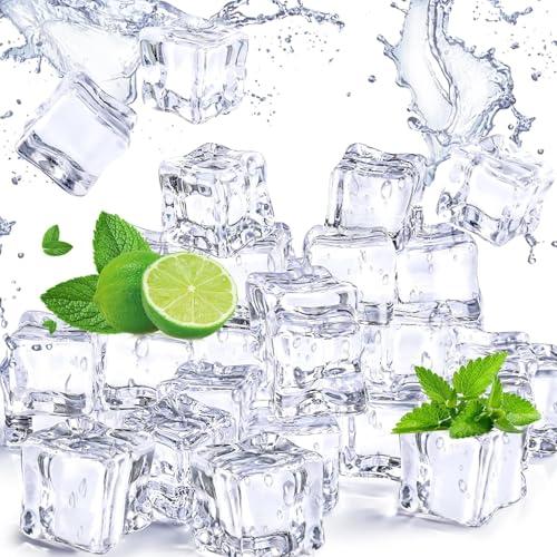 50 Pz XL Cubetti di Ghiaccio Acrilico, Riutilizzabili, da 30mm, Cubetti Finto Artificiale Trasparenti Quadrata per Decorazione Domestica e Matrimoni