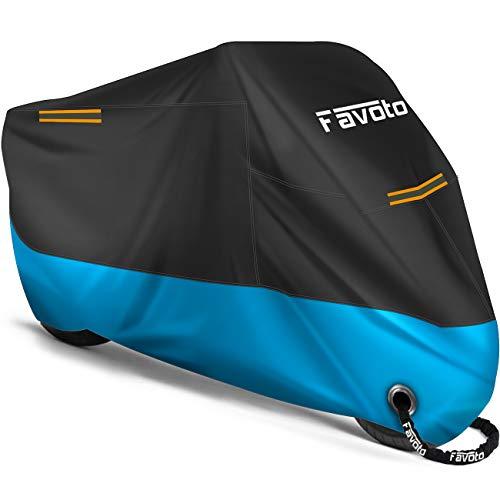 Favoto Telo Coprimoto 210D Teli per Moto Scooter Impermeabile Resistente ad Acqua/Polvere/Pioggia/Vento/Foglie, Copertura Motociclo, 245x105x125cm (Nero Blu)