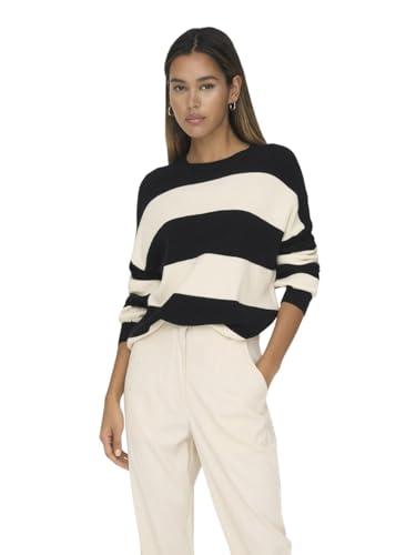 Only Onlatia L/S Stripe Maglione Knt Noos, Black/Stripes:Whitecap Gray Melange, L Donna