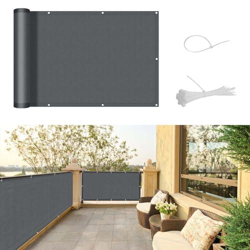 SUNNY GUARD Frangivisto Balcone 90x400cm Protezione Privacy,Protezione UV,Antivento e Impermeabile Copri Ringhiera Balcone per Giardino terrazza con Fascetta,Antracite