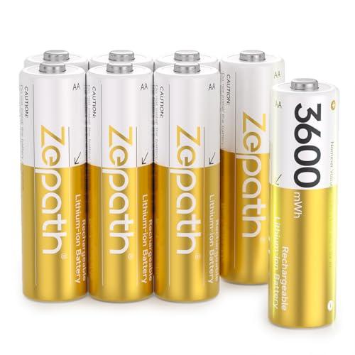 Zepath 8 PCS 1,5V AA Lithium Batterie Ricaricabili con Caricabatterie 2 Slot, 3600mWh Dobbia A Batterie Ricaricabili con 2000+Tech