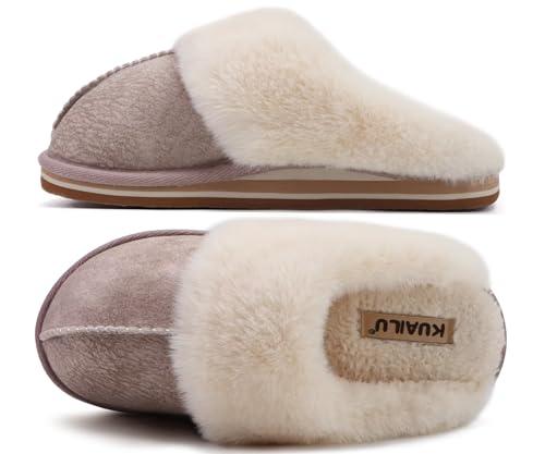 KuaiLu Pantofole Donna Invernali Pelose Chiuse Ciabatte Casa Calde Peluche Pelo Foderata Babbucce Comode Memory Foam Slippers Antiscivolo Suola Scarpe Beige 39