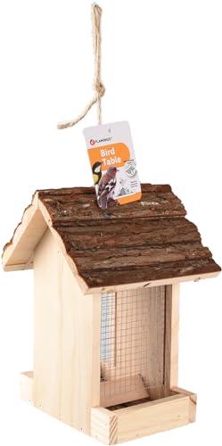 Mangiatoia per uccelli – Casa in legno – Friso Naturale – 23,5 cm – Legno e plexiglass – Tetto removibile – Flamingo