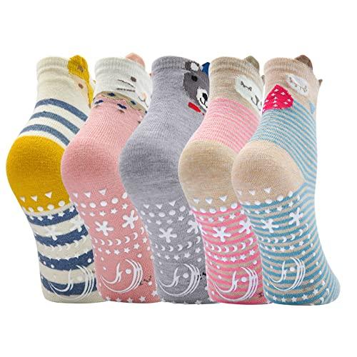 ZFSOCK Calze Antiscivolo Bambino Calzini: Bambina Divertenti Fantasia Colorati Bambini Cotone Calze Corti Strisce Righe Cartoni Animati Animale Compleanno Natale Idee Regalo 5 Paia 11-14 Anni 35-38