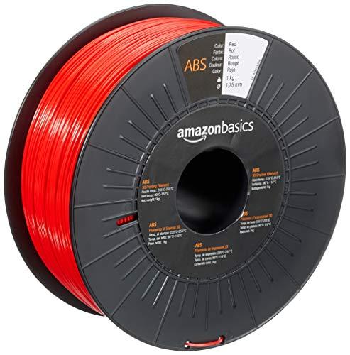 Amazon Basics Filamento per stampanti 3D, in ABS, 1.75 mm, rosso, 1 kg per bobina