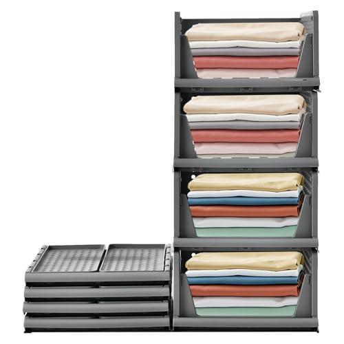 RMAN® Cassetti per Armadio Interno 4 set Organizer Armadio Plastic Contenitori per Armadio Salvaspazio per T-shirt, Biancheria Intima, Pantaloni, Calze, Grigio(40 x 30 x 68 cm)