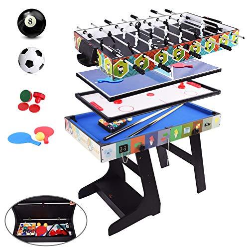 OYE Gioco Pieghevole Multiradio 4FT - Calcio Balilla/Ping-Pong/Hockey Ad Aria/Biliardo, MDF, 124 x 82 x 61 cm (4 in 1)
