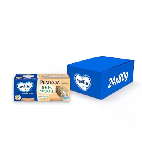 Mellin Omogeneizzato Di Platessa E Verdure 100% Naturale, 80 g, Confezione da 24
