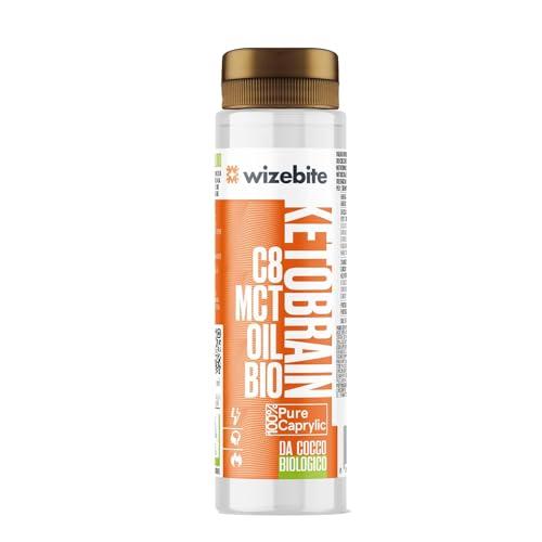 WIZEBITE - Olio MCT C8 Puro Biologico Squeeze KetoBrain | 250ml | 100% Acido Caprilico da Olio di Cocco | Energia per Mente, Supporto per Keto Diet, Paleo e Metabolismo dei Grassi, Bulletproof Coffee