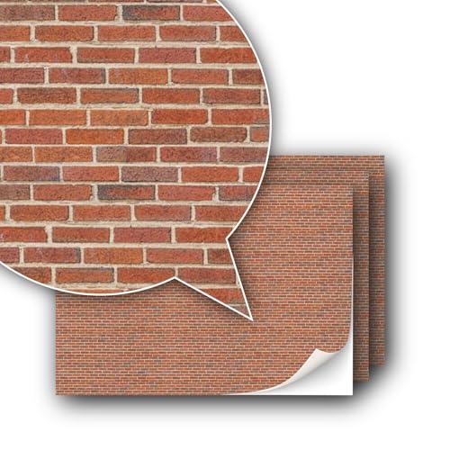 3 fogli di pellicola decorativa autoadesiva per modellismo in scala 1:87 H0 (UK: scala 3,5 mm) (clinker rosso)