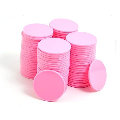Smartdealspro Mini contatori per l'apprendimento delle fiches da poker, in plastica opaca, con scatola portaoggetti, rosa, 32 mm (100 pezzi)
