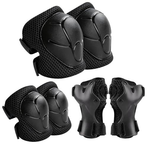 Zorplex Protezione Kit per Bambini, Sicurezza Set Bambino, 6 in 1 Ginocchiere, Gomitiere, Tutore Polso Protezioni Set, Regolabile Attrezzatura Protettiva per Skateboard, Scooter e Rollerblade (Nero)