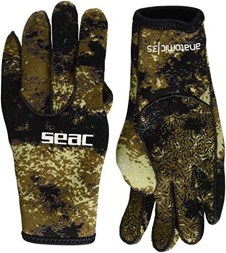 SEAC Anatomic Camo Gloves Guanti da Sub in Neoprene da 3.5 mm per Pesca Subacquea in Apnea Unisex Adulto, Camo Marrone, L