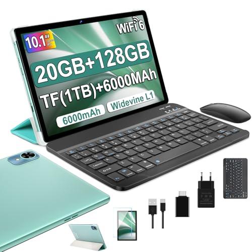 fezawio tablet 10 pollici Android 14 20GB RAM+128 GB ROM, Widevine L1/ Octa-Core/tablet 5G WiFi6 / (1TB TF) con tastiera e mouse-(verde)