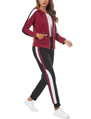 Litherday Tuta Donna Invernale Completo Sportivo Elegante in Cotone con Felpa e Pantaloni, Abbigliamento Donna per Jogging, Yoga, Fitness e Casa Rosso L