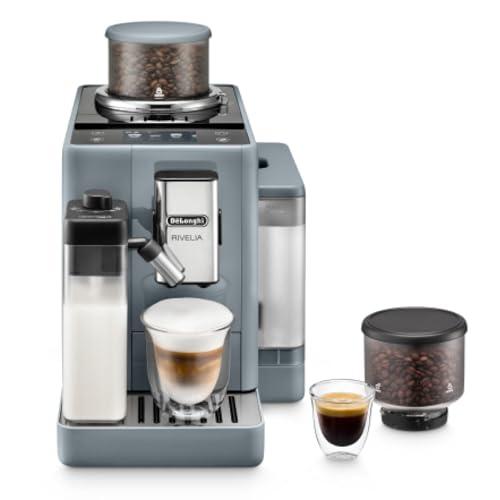 De'Longhi Rivelia Perfetto EXAM440.55.G, Macchina da Caffè Automatica, Chicchi Macinati al Momento, Portachicchi Intercambiabile, Caraffa Montalatte Automatica, Display Touch, Grigio