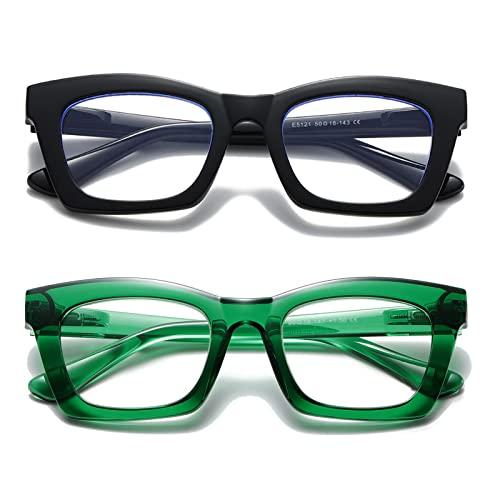 Hubeye Occhiali da lettura da Donna Retrò alla Moda con la Cerniera a molla Occhiali Anti Luce Blu (Nero+Verde, 1.75)