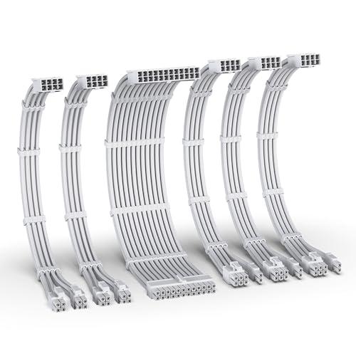 EZDIY-FAB Kit di Estensione del Cavo PSU,Estensione del di Alimentazione 16AWG-1x24Pin/2x4+4 EPS/3x6+2 PCI-E,Cavo con Manicotto per PC Personalizzato 300MM con Pettini-Tutto Bianco