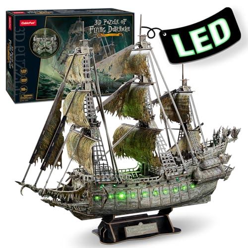 CubicFun Puzzle 3D Modellismo Nave Pirata - L'Olandese Volante 3D puzzle per Adulti, Nuovo Kit Modello Nave Fantasma con LED, 360 Pezzi
