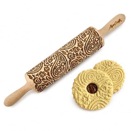 Mattarello Decorativo per Biscotti | Mattarello Inciso | Rullo per Biscotti e per Modellare | Mattarello Legno Goffrato di Algis Crafts