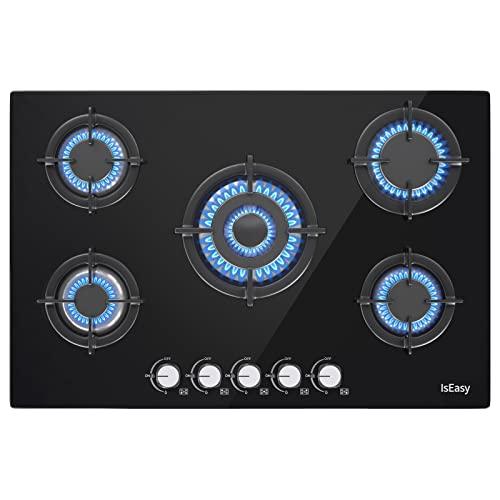 Piano cottura a gas 5 fuochi, autosufficiente, piano cottura a incasso, per gas naturale/propano, sicurezza tramite termocoppia