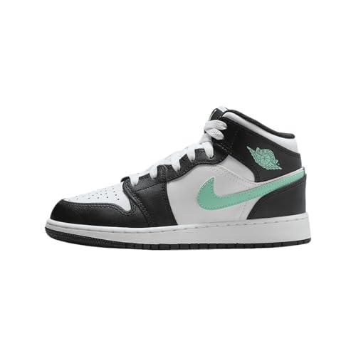 Jordan Big Kid's 1 Mid White/Green Glow-Black (DQ8423 103), Bianco/Verde Glow-nero, 5.5 Big Kid
