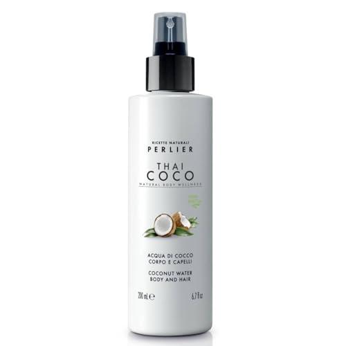 Perlier, Acqua Corpo e Capelli Thai Coco, Idrata e Profuma con la Freschezza dell’Acqua di Cocco, Senza Alcool e Ideale Anche al Sole, un sogno Tropicale per Pelle e Capelli, 200 ml