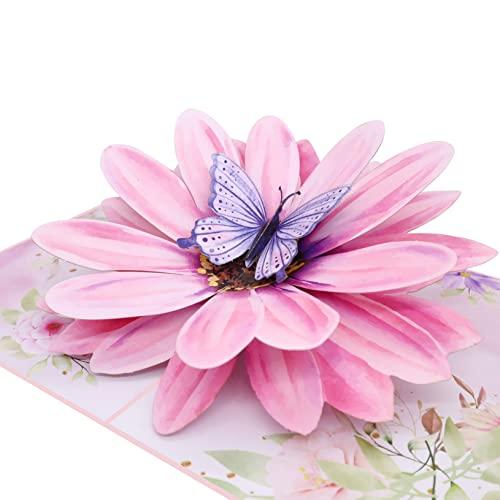 MOKIO® Biglietto di Auguri Pop-Up – Fiore con farfalla – Biglietto 3D