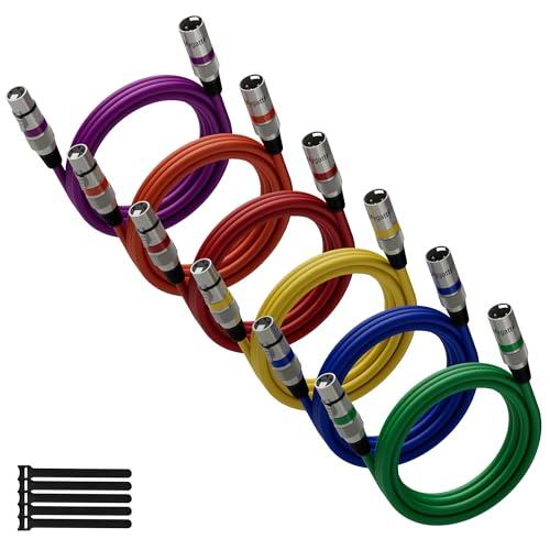 Cavo per microfono XLR Bilanciato 0.5M(6 Pezzi,multicolore),da maschio a femmina,schermatura a 3 pin,cavo patch DMX,con soppressione EMI e RFI,compatibile con amplificatore,altoparlante+5 fascette