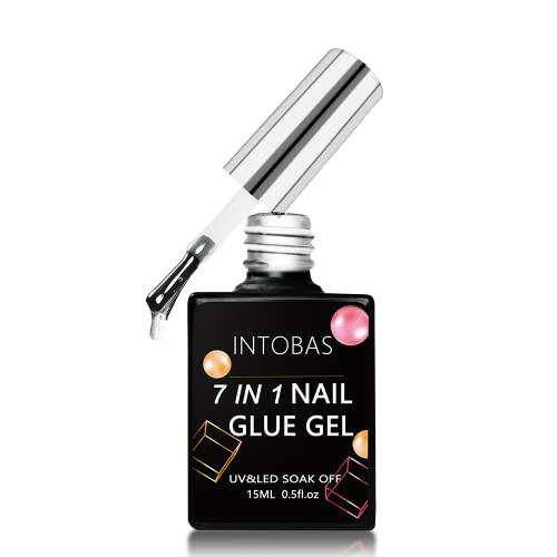 INTOBAS 7 In 1 Colla Per Unghie Finte Extra Forte, 15ml Sette in Uno Nail Glue, Gel Rubber Base per Unghie Finte, Colla Gel Unghie per Tip UV Lunga Durata