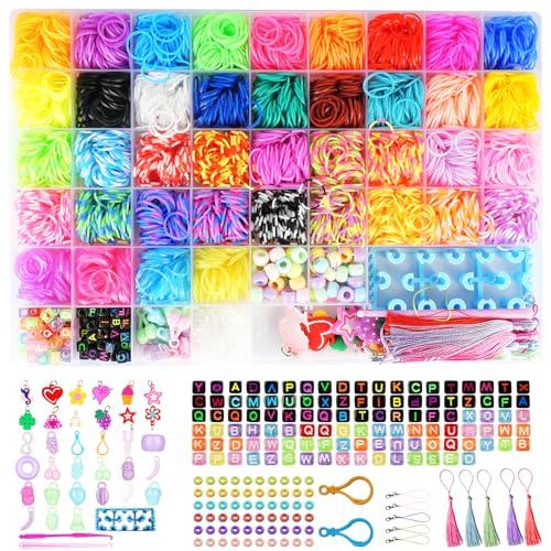 3800+ Elastici Braccialetti Kit, 54 griglie di Elastici Per Braccialetti per bambini, comprensivi di telaio, uncinetto, ciondoli, perline ecc. Kit Elastici Per Braccialetti, Giocattoli e Regali
