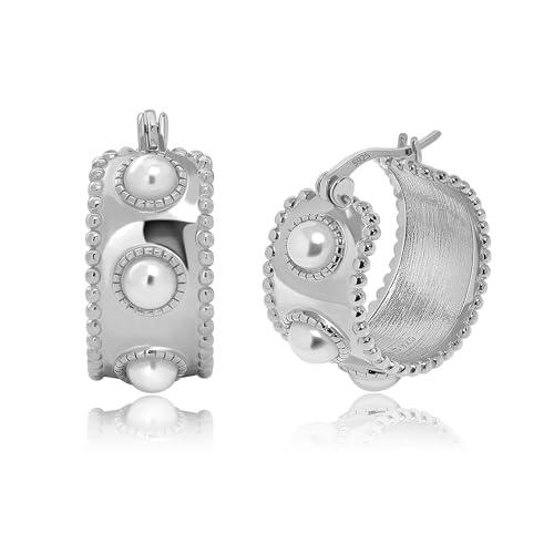 Meissa Orecchini Donna Argento 925 Orecchini Cerchio Perle Orecchini Ipoallergenico Oro Gioielli d'autunno Regalo Donna Compleanno con Confezione, Argento