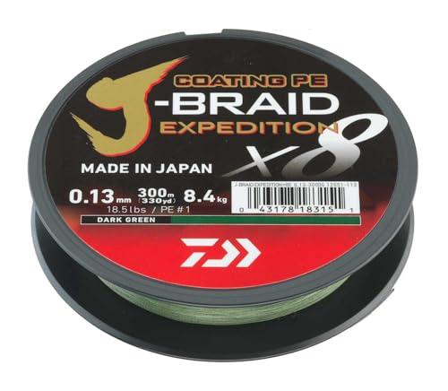 DAIWA J-Braid Expedition X8E, 0,16mm, 9,8kg/21,6lbs, 300m, Dark Green/Verde Scuro, Lenza Intrecciata, 12551-116