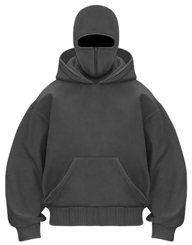 OLIPHEE Felpa Uomo con Cappuccio Invernale in Tinta Unita Casual Half Zip Hoodie Uomo con Tasca e Balaclava Uomo Termico Loose Sweatshirt Uomo Grigio M