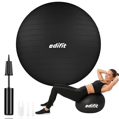EDIFIT, Palla Fitness, 55, 65 e 75cm, Pilates Attrezzi Casa, Incluso il Gonfiatore, Fitball, Yoga Accessori, Palla Gravidanza, Ginnastica Ritmica (65cm, Nero)