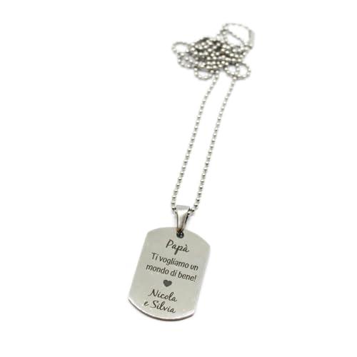 Collana Uomo in Acciaio con Targhetta Incisione Frase Personalizzata per Festa del Papà