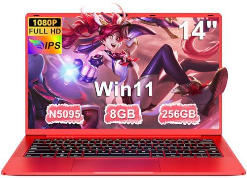 Pc Portatile 14 Pollici Win11 Notebook Celeron N5095 Upto 2,9 GHz Notebook 8GB RAM 256GB SSD TF 1TB LPDDR4 5G WiFi 1920*1080 FHD USB 3.0 Laptop QWERTY Tastiera Film Italiana - Rosso Corpo in Metallo