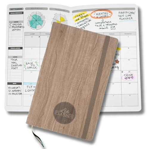 Life Planner, Agenda Motivazionale Made in Italy, Agenda 12 Mesi, da Gennaio a Dicembre 2026, Planner Settimanale e Mensile, Spazi Dedicati a Pensieri e Riflessioni (Wood, Piccola)