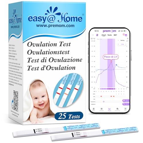 Easy@Home 25 Test Ovulazione 25mIU/ml, Altamente Preciso, Monitoraggio Attendibile del Ciclo e del Periodo Fertile, Alimentata da gratuita Italiana APP Premom(iOS & Android)