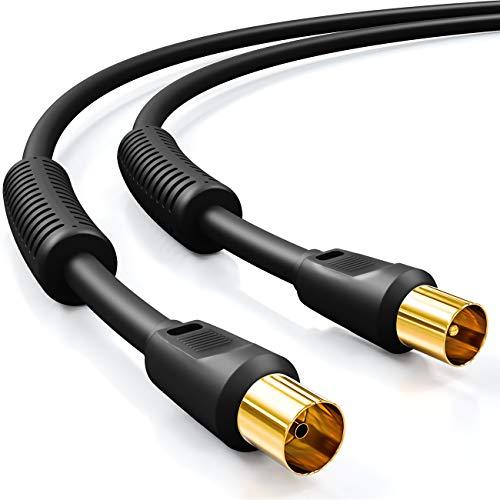 deleyCON 1m Cavo Antenna TV (Connettore IEC a Accoppiatore IEC) Coassiale HDTV Schermatura 4x 2x Filtro Ferrite Antidisturbo DVB-T DVB-T2 Radio DAB - Nero