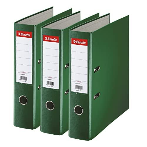 Esselte - Raccoglitori a Leva, Linea D75 Essentials, Colore: Verde scuro, Set da 3 Pezzi, Set 3 Raccoglitori, Verde