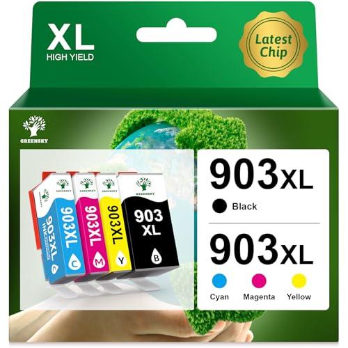GREENSKY Cartucce 903 XL Compatibile cartuccie per HP 903 XL Multipack 903XL Cartucce per HP Officejet 6950 6960 Officejet Pro 6960 6970 All-in-One Stampante (Nero, Ciano, Giallo, Magenta, 4-Pack)