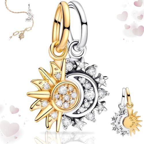 SoundZero Pandora charm originali, Argento 925 Donna Ciondolo Charm, Regalo in vero argento Sterling 925 Anniversario Festa, Charms Compatibile con Bracciali Collane Europei, Charm Sole Luna Ciondoli